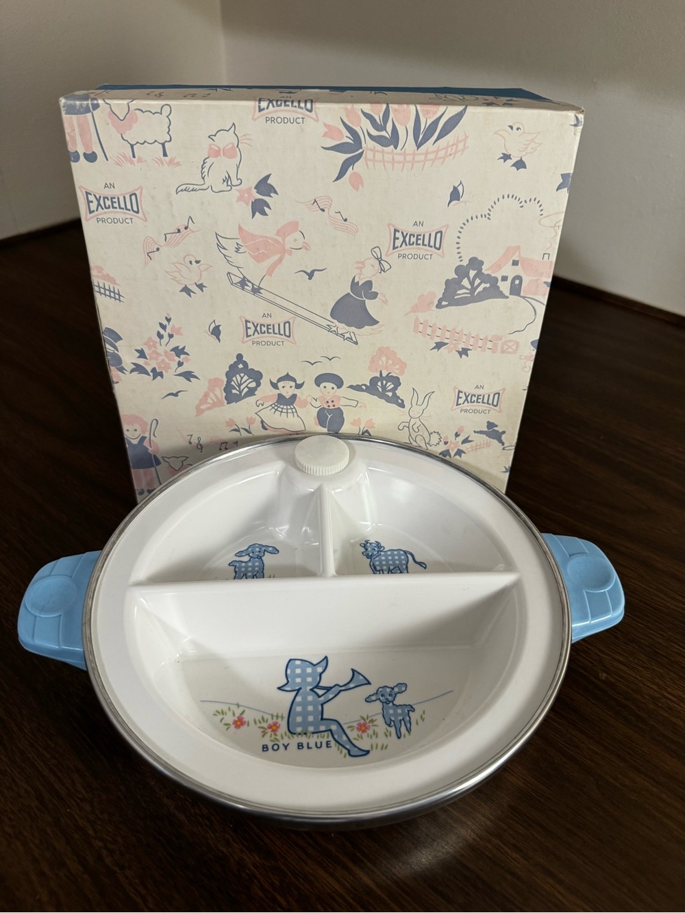 Vintage Excello Little Boy Blue Baby Warming Dish Plate w/ Box